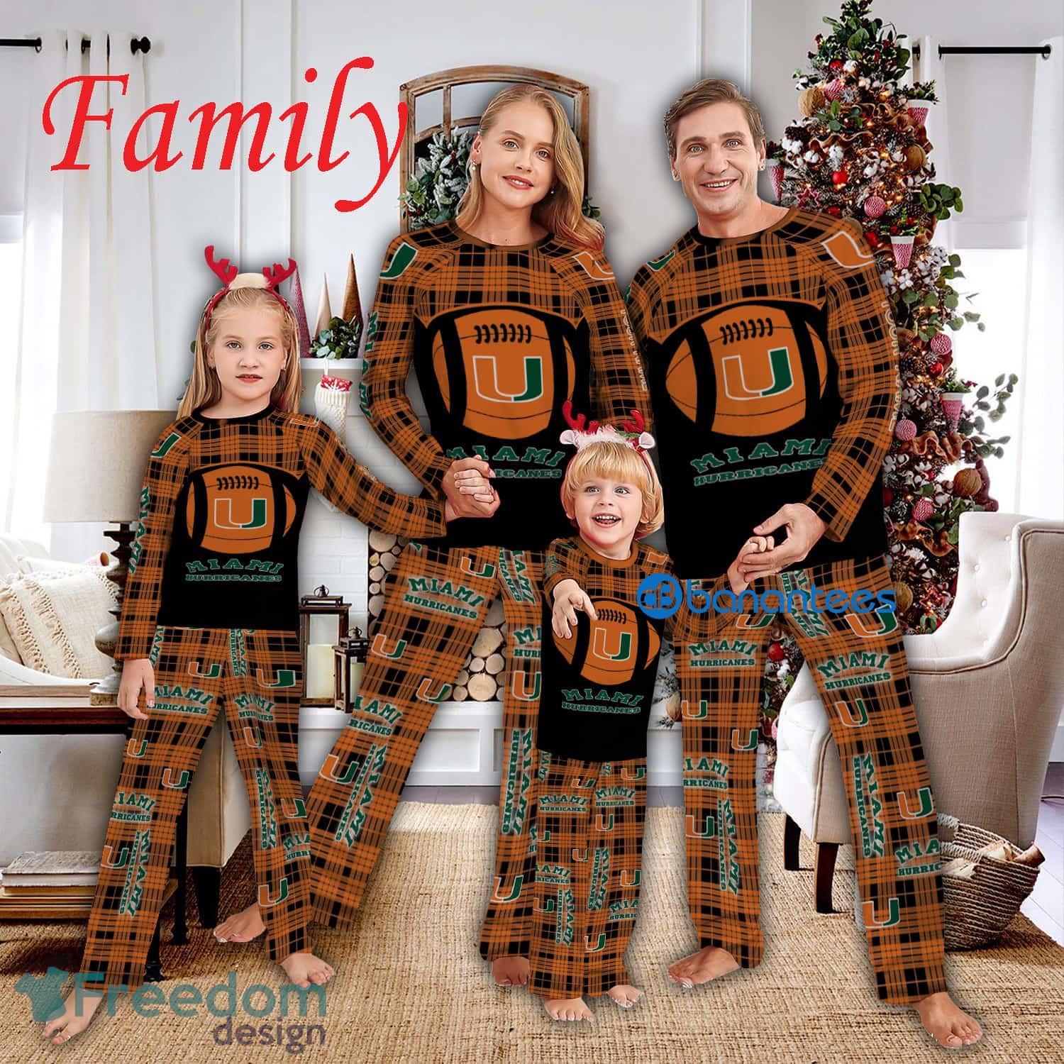 Logo Pattern Pajamas Set Gift Family NCAA Miami (FL) Hurricanes Caro For Fans Holidays Product Photo 1