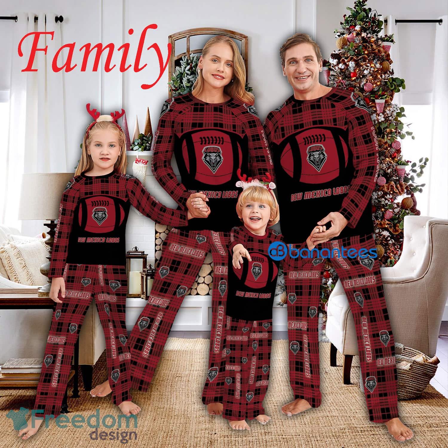 Logo Pattern Pajamas Set Gift Family NCAA New Mexico Lobos Caro For Fans Holidays Product Photo 1