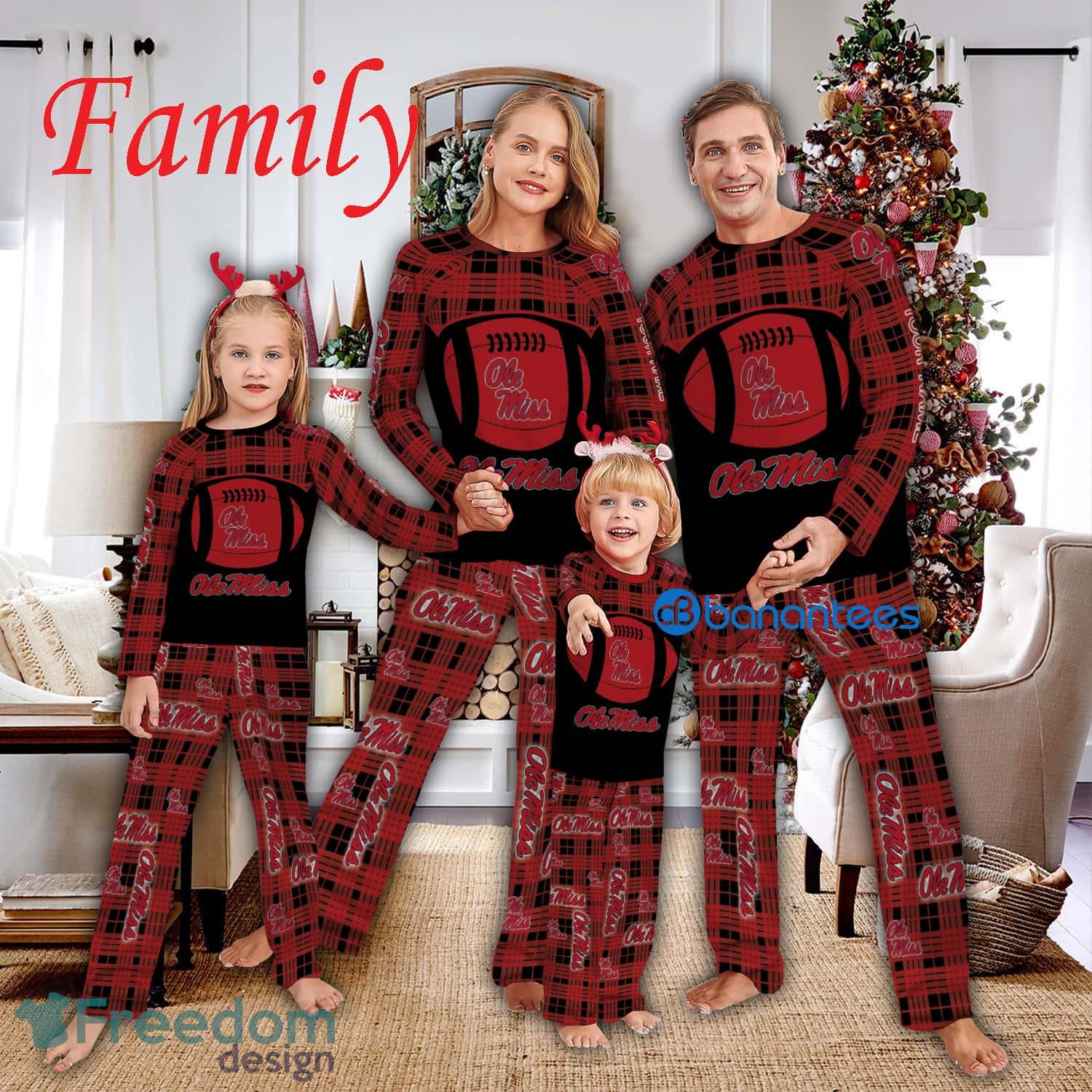 Logo Pattern Pajamas Set Gift Family NCAA Ole Miss Rebels Caro For Fans Holidays Product Photo 1