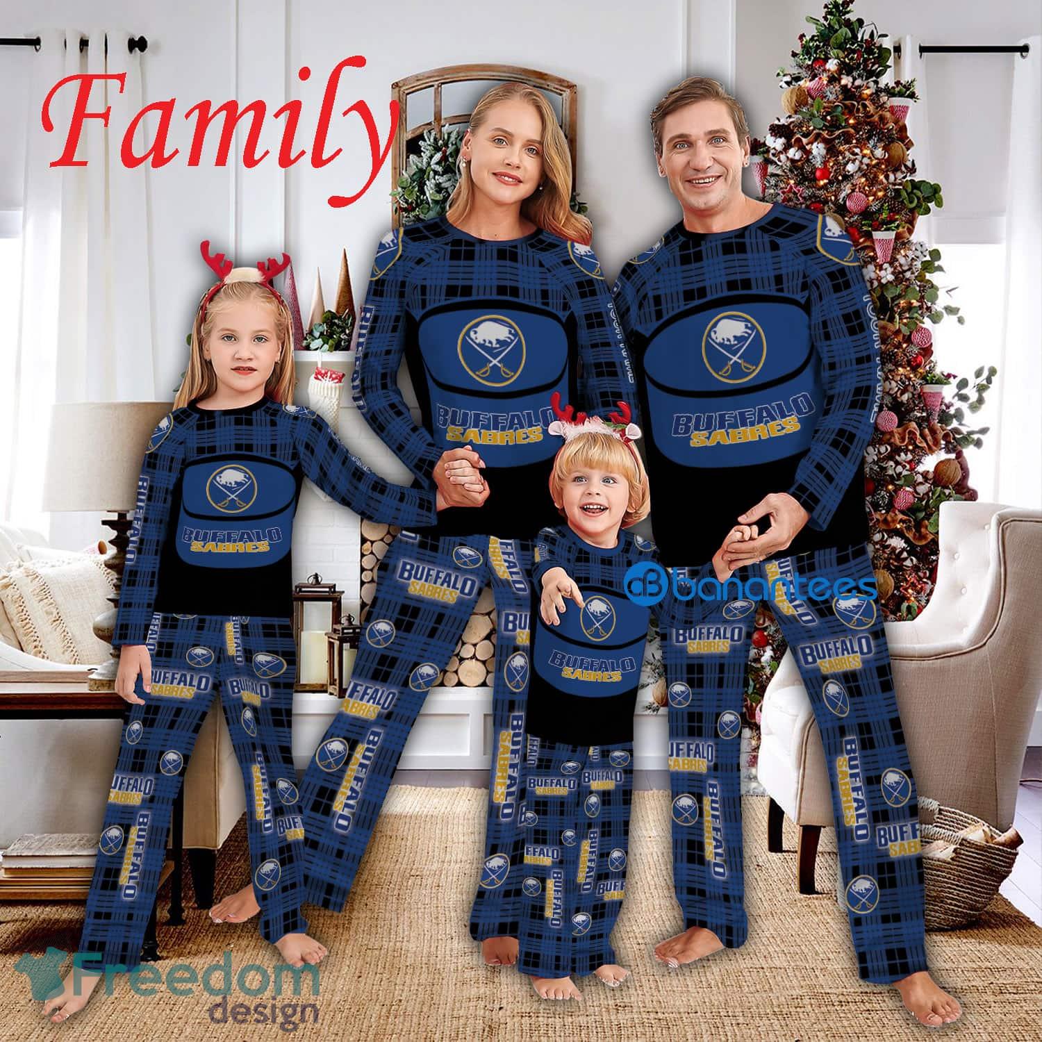 Logo Pattern Pajamas Set Gift Family NHL Buffalo Sabres Caro For Fans Holidays Product Photo 1