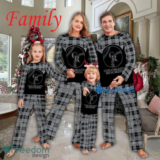 Logo Pattern Pajamas Set Gift For Family MLB Colorado Rockies Caro For Fans Holidays Product Photo 1