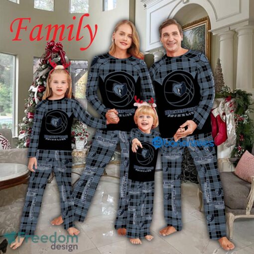 Logo Pattern Pajamas Set Gift For Family NBA Memphis Grizzlies Caro For Fans Holidays Product Photo 1