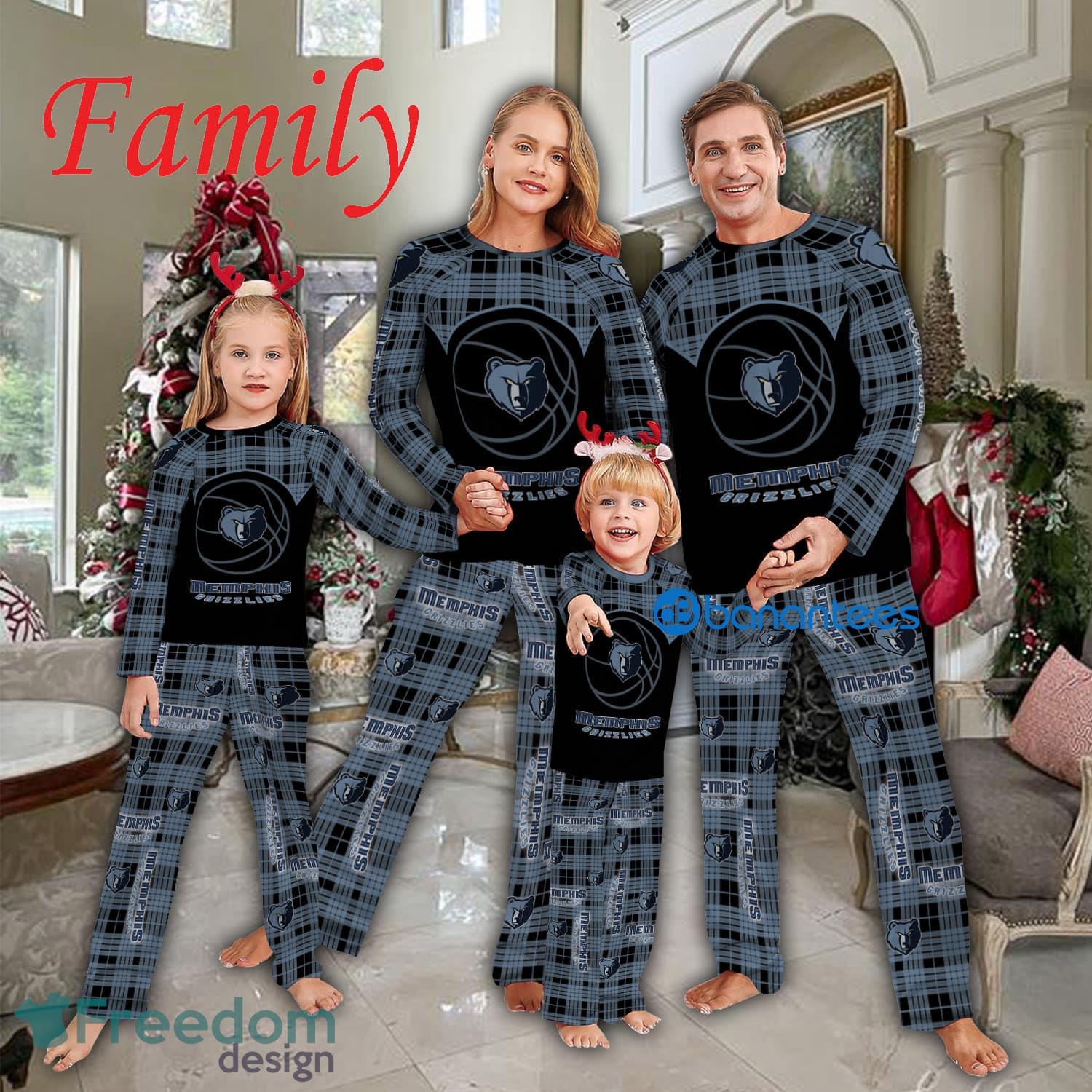 Logo Pattern Pajamas Set Gift For Family NBA Memphis Grizzlies Caro For Fans Holidays Product Photo 1