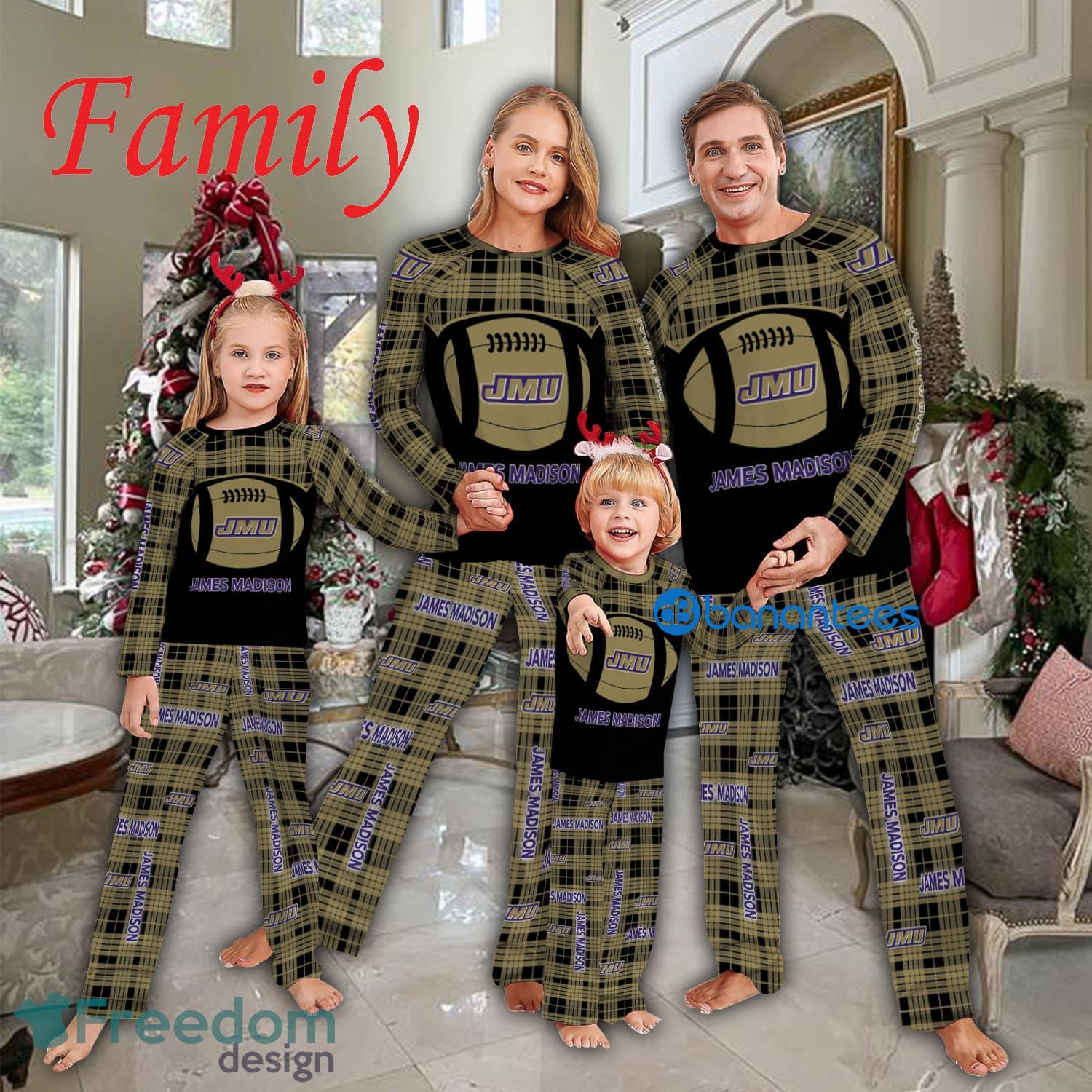 Logo Pattern Pajamas Set Gift For Family NCAA James Madison Dukes Caro For Fans Holidays Product Photo 1