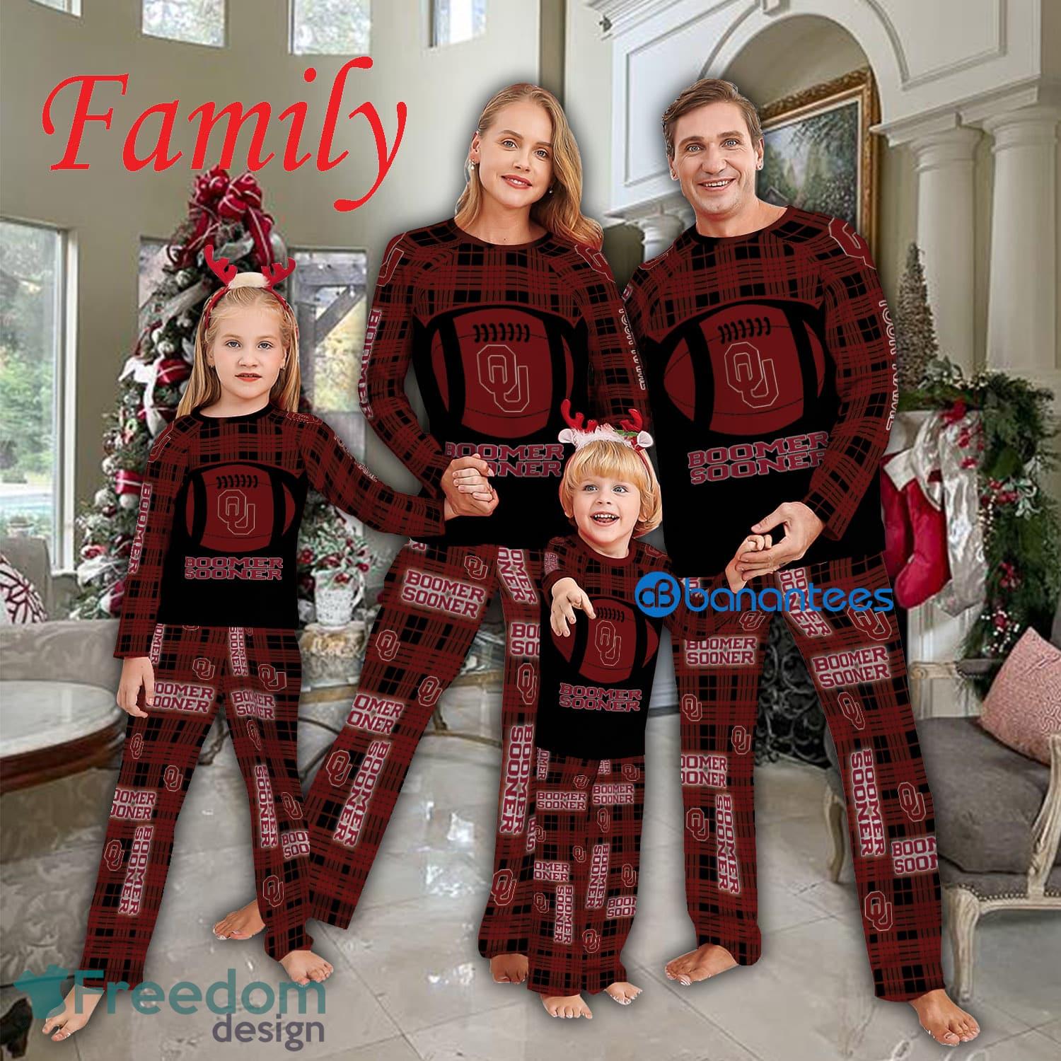 Logo Pattern Pajamas Set Gift For Family NCAA Oklahoma Sooners Caro For Fans Holidays Product Photo 1