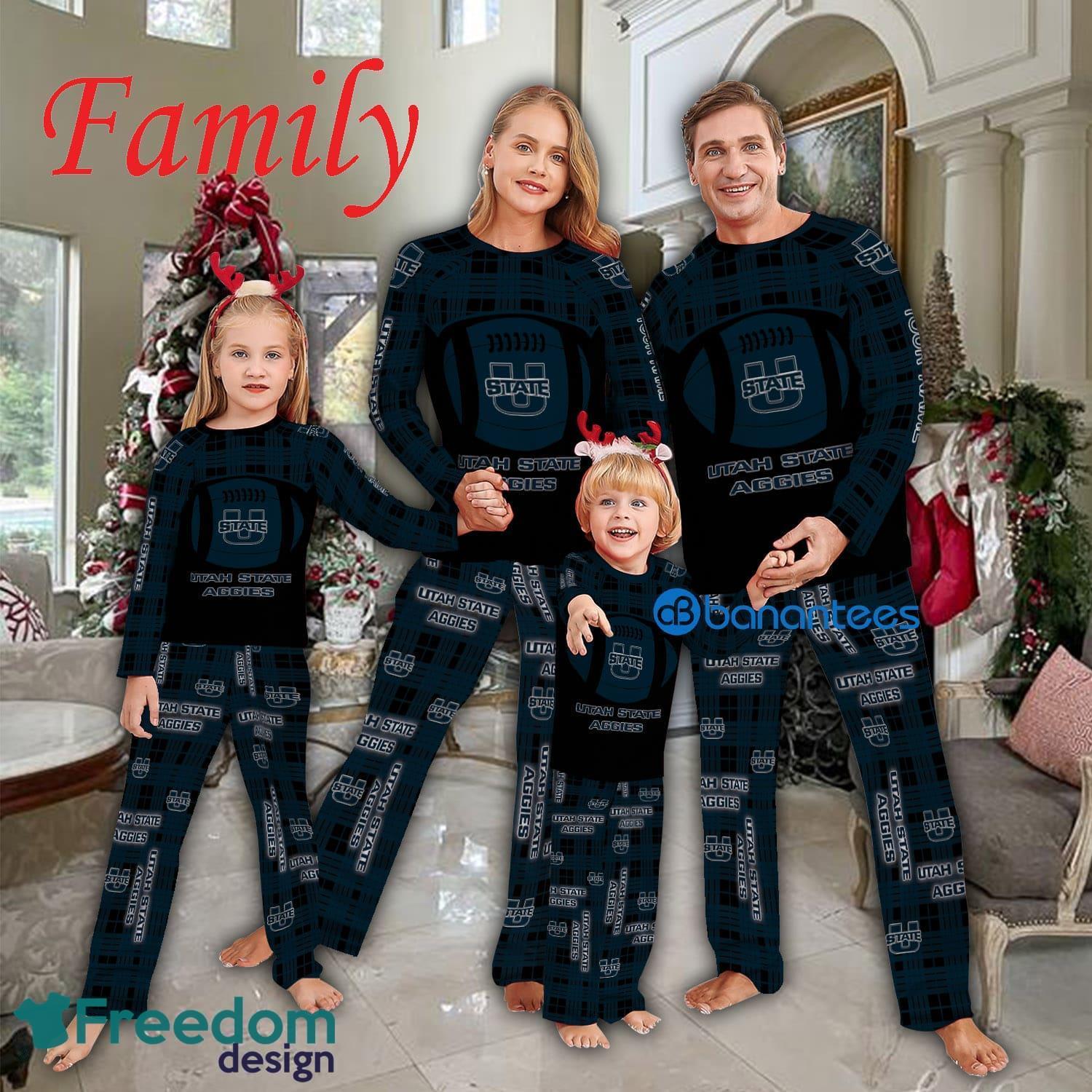 Logo Pattern Pajamas Set Gift For Family NCAA Utah State Aggies Caro For Fans Holidays - Logo Pattern Pajamas Set Gift For Family NCAA Utah State Aggies Caro For Fans Holidays