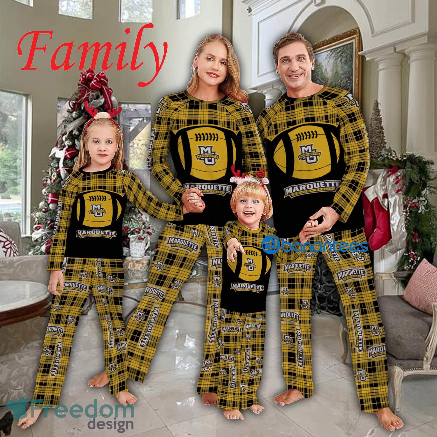 Logo Pattern Pajamas Set Gift For Family NCAA2 marquette golden eagles Caro For Fans Holidays Product Photo 1