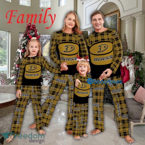 Logo Pattern Pajamas Set Gift For Family NHL Anaheim Ducks Caro For Fans Holidays Product Photo 1