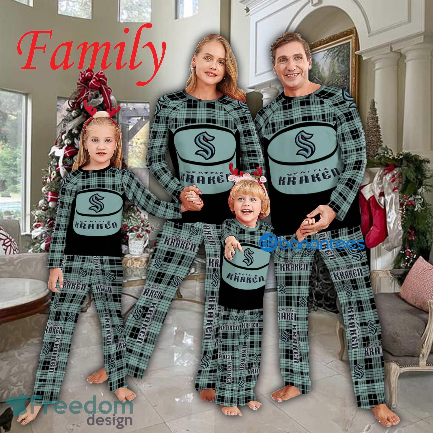 Logo Pattern Pajamas Set Gift For Family NHL Seattle Kraken Caro For Fans Holidays Product Photo 1