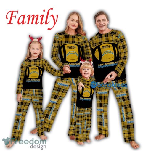 Logo Pattern Pajamas Set Men Women Children NFL Los Angeles Chargers Caro For Fans Holidays Product Photo 1