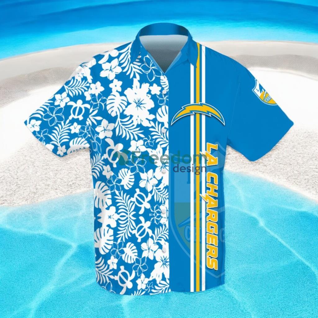 Los Angeles Chargers 3D Flower Hibiscus Hawaiian Shirt image Los Angeles Chargers 3D Flower Hibiscus Hawaiian Shirt Product Photo 1