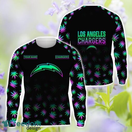 Los Angeles Chargers Weed pattern All Over Printed 3D T-Shirt Hoodie Sweatshirt Custom Name Product Photo 2