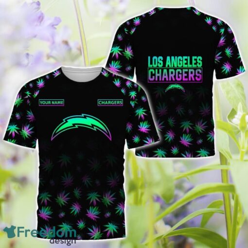 Los Angeles Chargers Weed pattern All Over Printed 3D T-Shirt Hoodie Sweatshirt Custom Name Product Photo 3