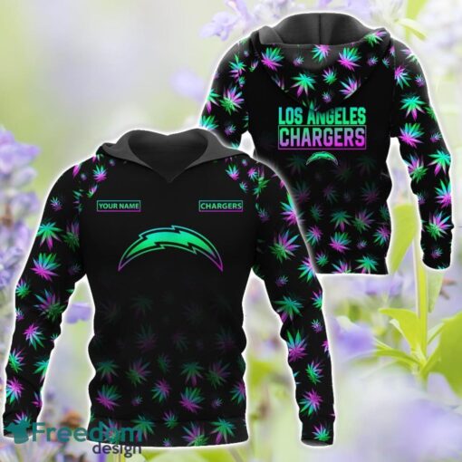 Los Angeles Chargers Weed pattern All Over Printed 3D T-Shirt Hoodie Sweatshirt Custom Name Product Photo 1