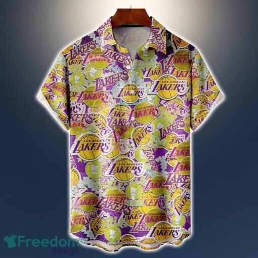 Los Angeles Lakers Logo All Printed 3D Hawaiian Shirt For Fans NBA Hawaiian Shirt Product Photo 1