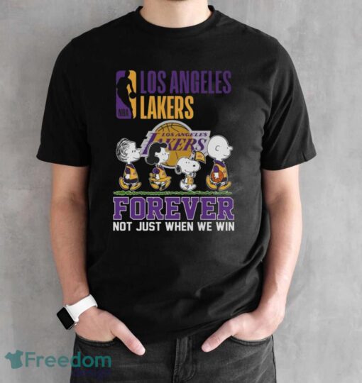 Los Angeles Lakers Snoopy Peanuts T Shirt, Forever Not Just When We Win Lakers Shirt - Black Unisex T-Shirt