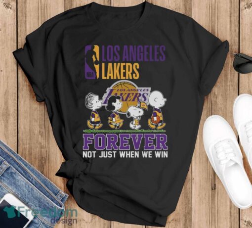 Los Angeles Lakers Snoopy Peanuts T Shirt, Forever Not Just When We Win Lakers Shirt - Black T-Shirt