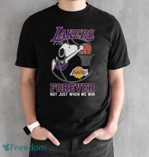 Los Angeles Lakers Snoopy Plays Basketball Forever Not Just When We Win 2024 Shirt - Black Unisex T-Shirt