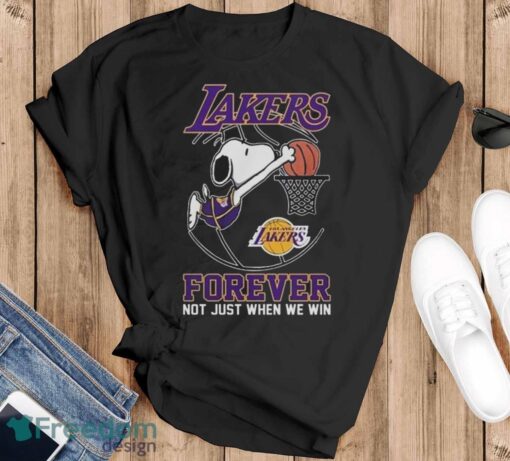 Los Angeles Lakers Snoopy Plays Basketball Forever Not Just When We Win 2024 Shirt - Black T-Shirt