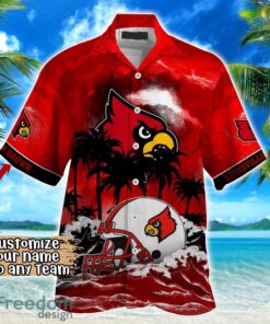 Louisville Cardinals NCAA Hawaiian Shirt Coconut Tree Waves Beach Hawaii Shirt Custom Name For Fans Product Photo 2