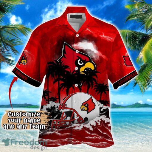 Louisville Cardinals NCAA Hawaiian Shirt Coconut Tree Waves Beach Hawaii Shirt Custom Name For Fans Product Photo 2