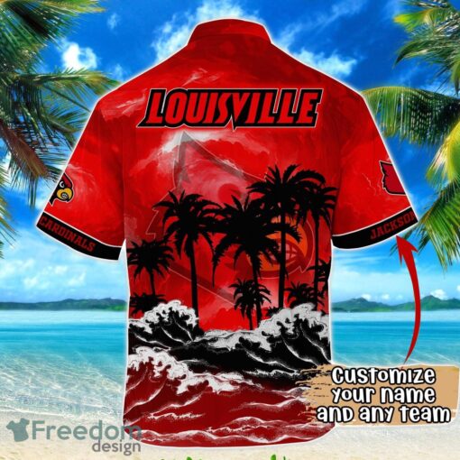 Louisville Cardinals NCAA Hawaiian Shirt Coconut Tree Waves Beach Hawaii Shirt Custom Name For Fans Product Photo 3