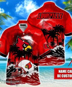 Louisville Cardinals NCAA Hawaiian Shirt Coconut Tree Waves Beach Hawaii Shirt Custom Name For Fans Product Photo 1