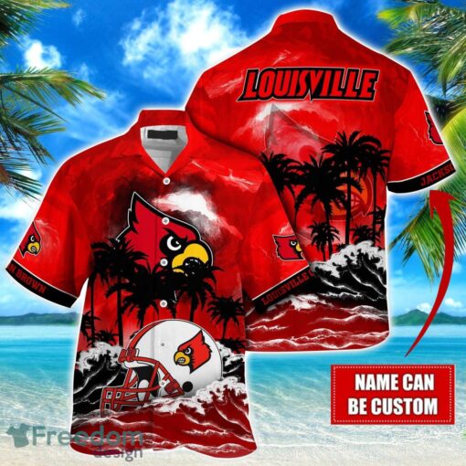 Louisville Cardinals NCAA Hawaiian Shirt Coconut Tree Waves Beach Hawaii Shirt Custom Name For Fans Product Photo 1