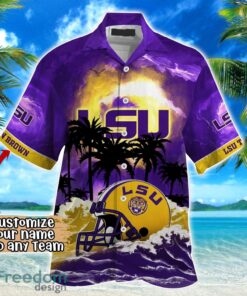 LSU TIGERS NCAA Hawaiian Shirt Coconut Tree Waves Beach Hawaii Shirt Custom Name For Fans Product Photo 2