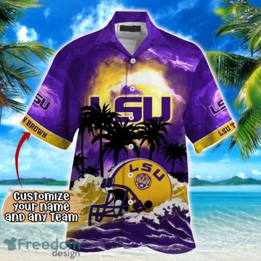 LSU TIGERS NCAA Hawaiian Shirt Coconut Tree Waves Beach Hawaii Shirt Custom Name For Fans Product Photo 2