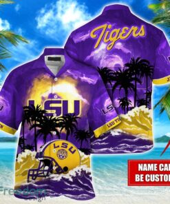 LSU TIGERS NCAA Hawaiian Shirt Coconut Tree Waves Beach Hawaii Shirt Custom Name For Fans Product Photo 1