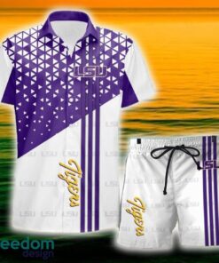 LSU Tigers Triangle Abstract Pattern Hawaii Shirt and Shorts Summer For Beach Fans LSU Tigers Triangle Abstract Pattern Hawaii Shirt and Shorts Summer For Beach Fans