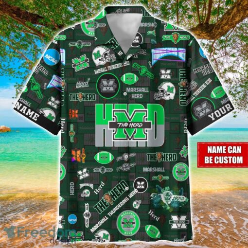 Marshall Thundering Herd Logo Hawaiian Shirt For Fans Trending Beach Shirt Custom Name Product Photo 1