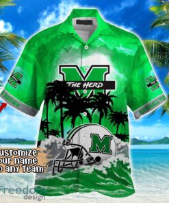 Marshall Thundering Herd NCAA Hawaiian Shirt Coconut Tree Waves Beach Hawaii Shirt Custom Name For Fans Product Photo 2