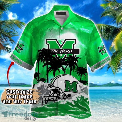 Marshall Thundering Herd NCAA Hawaiian Shirt Coconut Tree Waves Beach Hawaii Shirt Custom Name For Fans Product Photo 2