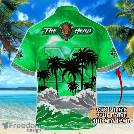 Marshall Thundering Herd NCAA Hawaiian Shirt Coconut Tree Waves Beach Hawaii Shirt Custom Name For Fans Product Photo 3