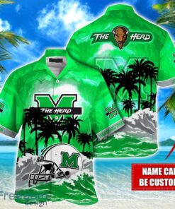 Marshall Thundering Herd NCAA Hawaiian Shirt Coconut Tree Waves Beach Hawaii Shirt Custom Name For Fans