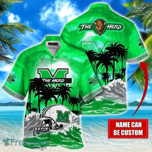 Marshall Thundering Herd NCAA Hawaiian Shirt Coconut Tree Waves Beach Hawaii Shirt Custom Name For Fans Product Photo 1