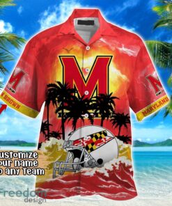 Maryland Terrapins NCAA Hawaiian Shirt Coconut Tree Waves Beach Hawaii Shirt Custom Name For Fans Product Photo 2