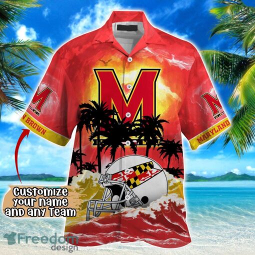 Maryland Terrapins NCAA Hawaiian Shirt Coconut Tree Waves Beach Hawaii Shirt Custom Name For Fans Product Photo 2