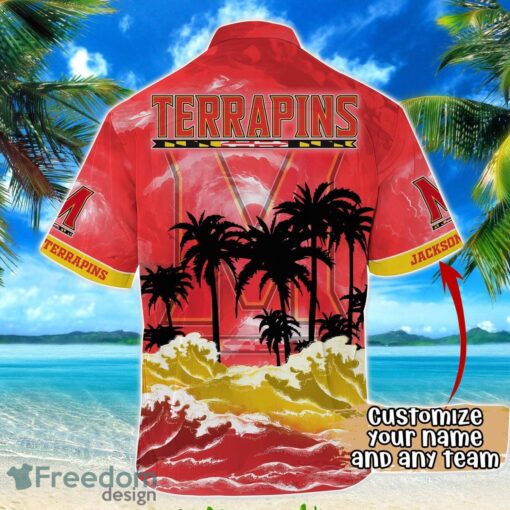 Maryland Terrapins NCAA Hawaiian Shirt Coconut Tree Waves Beach Hawaii Shirt Custom Name For Fans Product Photo 3