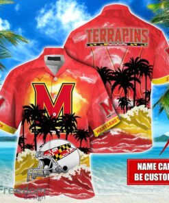 Maryland Terrapins NCAA Hawaiian Shirt Coconut Tree Waves Beach Hawaii Shirt Custom Name For Fans