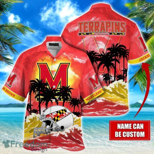 Maryland Terrapins NCAA Hawaiian Shirt Coconut Tree Waves Beach Hawaii Shirt Custom Name For Fans Product Photo 1