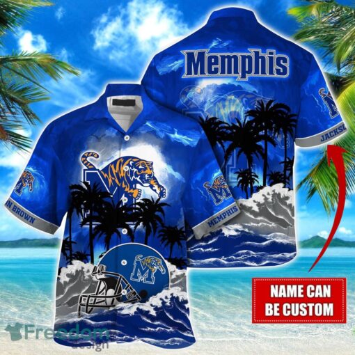 Memphis Tigers NCAA Hawaiian Shirt Coconut Tree Waves Beach Hawaii Shirt Custom Name For Fans Product Photo 1