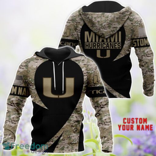 Miami Hurricanes AOP Hoodie T-Shirt Sweatshirt Camo Pattern Veteran Custom Name Gift For Father's day Product Photo 2