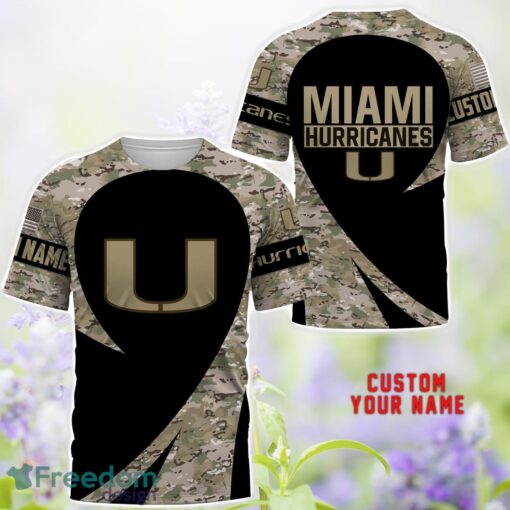 Miami Hurricanes AOP Hoodie T-Shirt Sweatshirt Camo Pattern Veteran Custom Name Gift For Father's day Product Photo 1