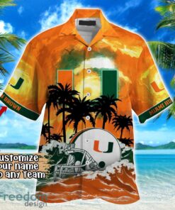 Miami Hurricanes NCAA Hawaiian Shirt Coconut Tree Waves Beach Hawaii Shirt Custom Name For Fans Product Photo 2