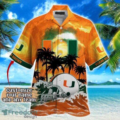 Miami Hurricanes NCAA Hawaiian Shirt Coconut Tree Waves Beach Hawaii Shirt Custom Name For Fans Product Photo 2