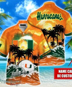 Miami Hurricanes NCAA Hawaiian Shirt Coconut Tree Waves Beach Hawaii Shirt Custom Name For Fans