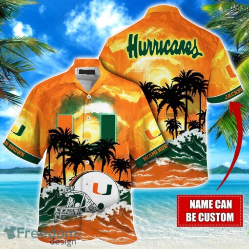 Miami Hurricanes NCAA Hawaiian Shirt Coconut Tree Waves Beach Hawaii Shirt Custom Name For Fans Product Photo 1